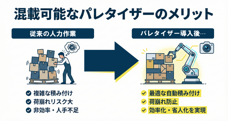 混載可能なパレタイザーのメリット