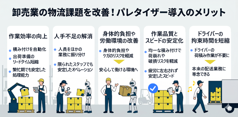 卸売業の物流課題を改善!パレタイザー導入のメリット