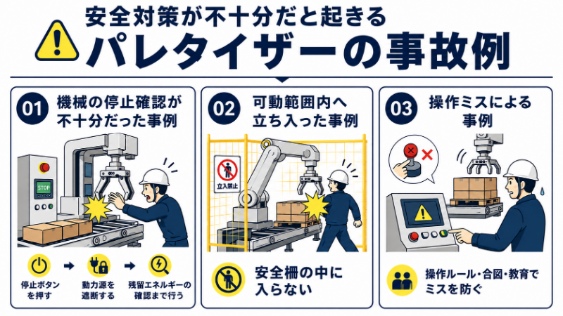 安全対策が不十分だと起きるパレタイザーの事故例