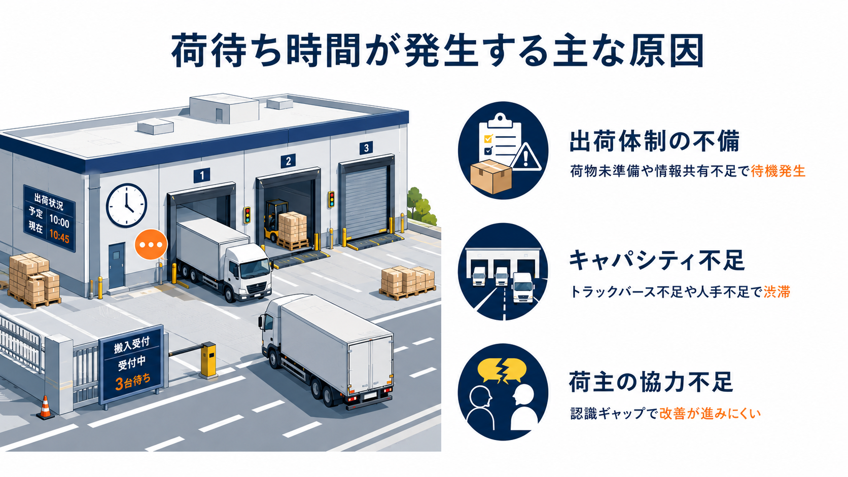 荷待ち時間が発生する主な原因の図解
